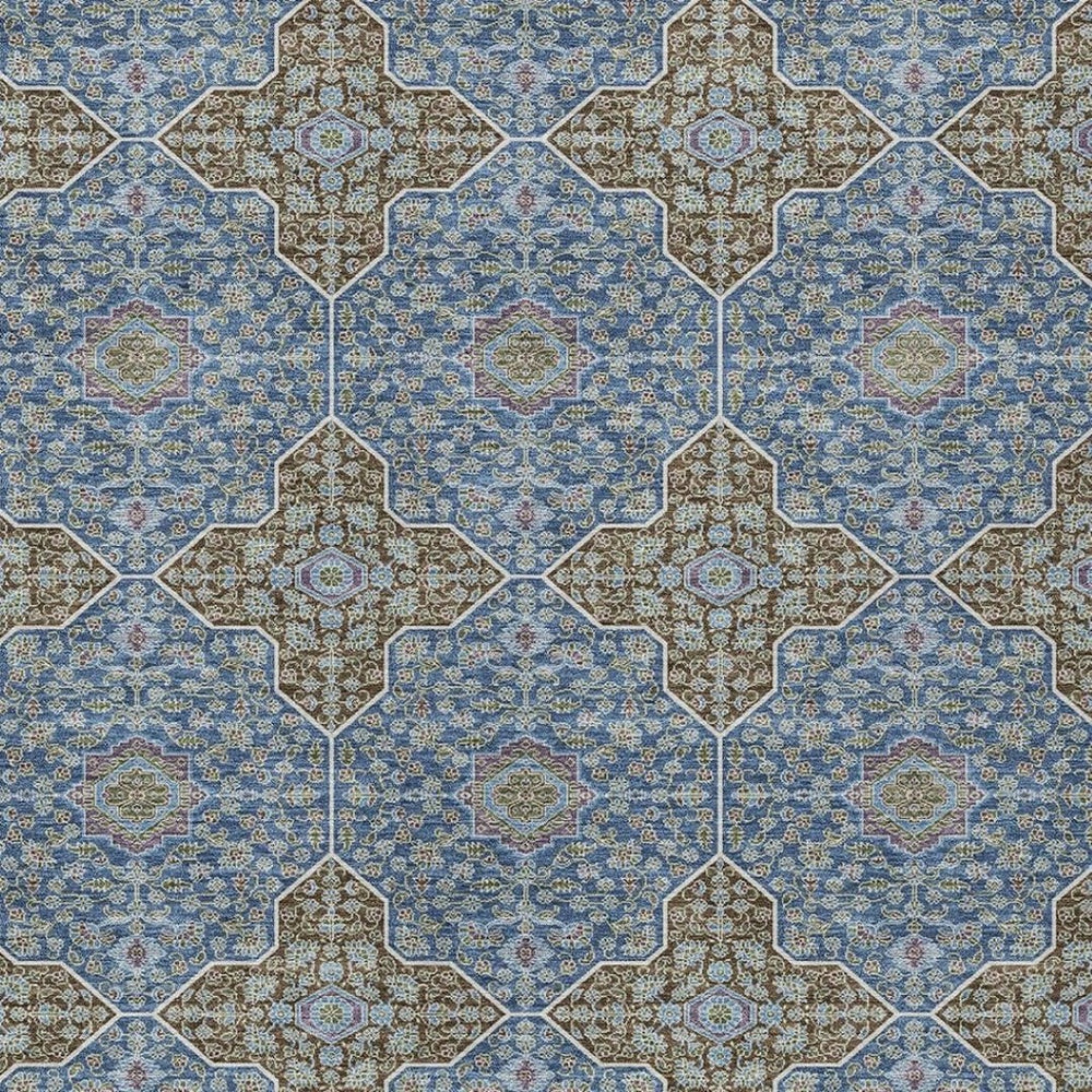 HomeRoots 8' X 10' Quatrefoil Area Rug in Navy Blue & Chocolate - Stylish, Washable, Indoor/Outdoor Durability! 690900