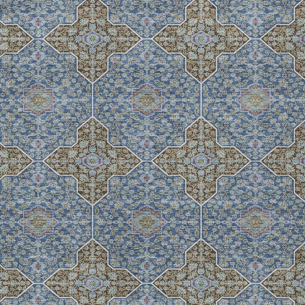 HomeRoots 8' X 10' Quatrefoil Area Rug in Navy Blue & Chocolate - Stylish, Washable, Indoor/Outdoor Durability! 690900