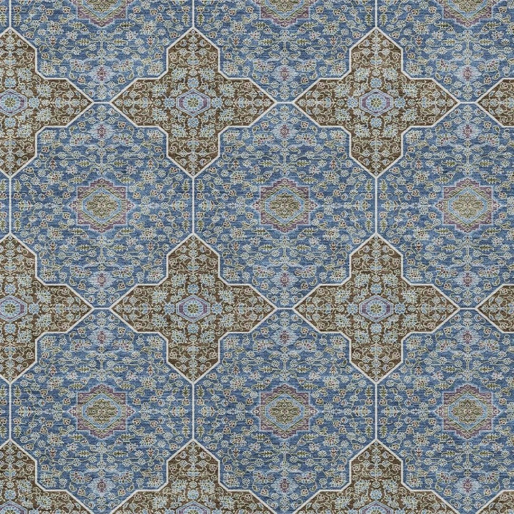 HomeRoots 9' Indoor Outdoor Navy Blue & Chocolate Quatrefoil Area Rug - Durable, Washable & Stylish Design 690901