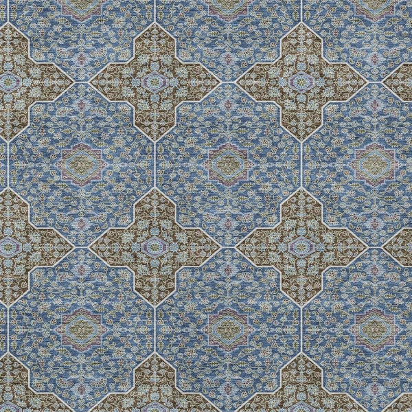 HomeRoots 9' Indoor Outdoor Navy Blue & Chocolate Quatrefoil Area Rug - Durable, Washable & Stylish Design 690901
