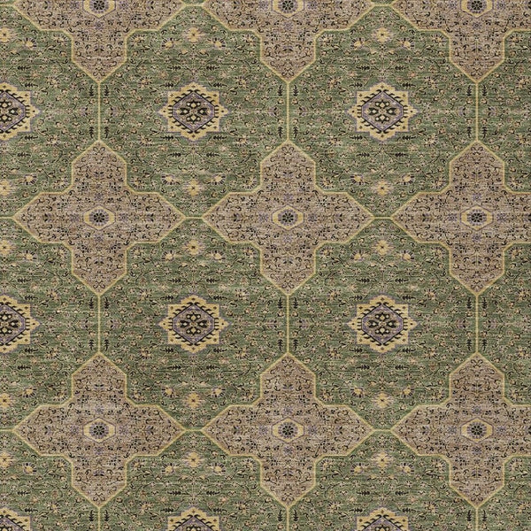 HomeRoots 5' Quatrefoil Area Rug in Olive Green, Brown & Gold – Washable, Durable for Indoor & Outdoor Use! 690904