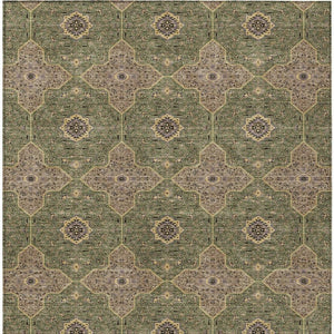 HomeRoots 5' Quatrefoil Area Rug in Olive Green, Brown & Gold – Washable, Durable for Indoor & Outdoor Use! 690904