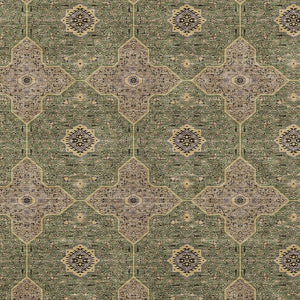 HomeRoots 9' X 12' Quatrefoil Area Rug in Olive Green, Brown & Gold - Stylish, Washable, Durable for Indoor/Outdoor Use 690910