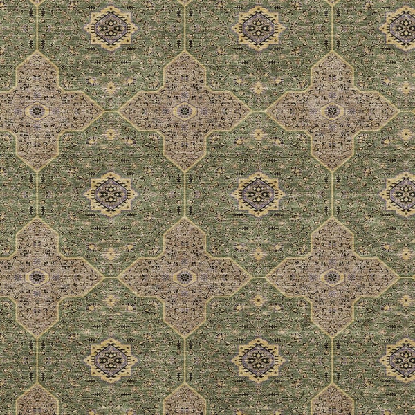 HomeRoots 9' X 12' Quatrefoil Area Rug in Olive Green, Brown & Gold - Stylish, Washable, Durable for Indoor/Outdoor Use 690910