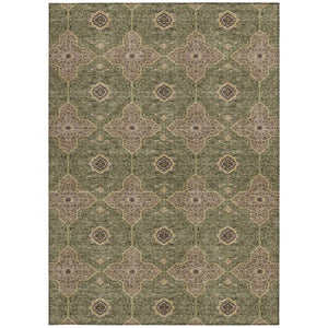 HomeRoots 9' X 12' Quatrefoil Area Rug in Olive Green, Brown & Gold - Stylish, Washable, Durable for Indoor/Outdoor Use 690910