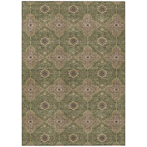 HomeRoots 9' X 12' Quatrefoil Area Rug in Olive Green, Brown & Gold - Stylish, Washable, Durable for Indoor/Outdoor Use 690910