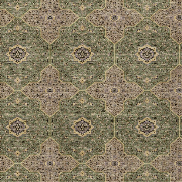 HomeRoots 10' Quatrefoil Olive Green Brown Gold Area Rug - Washable, Durable, Perfect for Indoor & Outdoor Use 690912