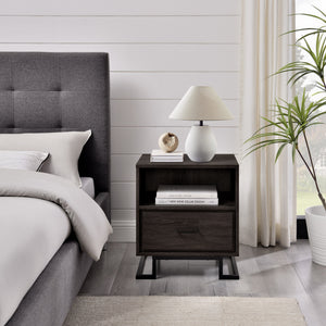 English Elm Walker Edison - Contemporary Charcoal Metal & Wood 1-Drawer Nightstand with Open Cubby, Durable MDF, Sleek Legs B185P168979