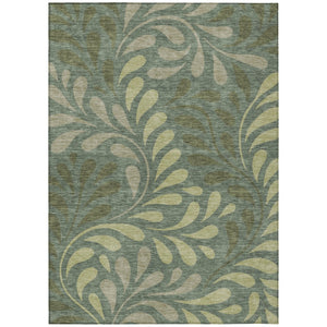 HomeRoots 5' X 8' Elegant Artichoke Green & Sage Botanical Leaves Area Rug - Washable, Indoor/Outdoor Use 690915