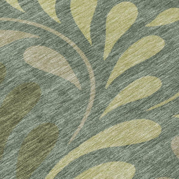 HomeRoots 5' X 8' Elegant Artichoke Green & Sage Botanical Leaves Area Rug - Washable, Indoor/Outdoor Use 690915