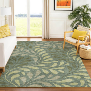 HomeRoots 5' X 8' Elegant Artichoke Green & Sage Botanical Leaves Area Rug - Washable, Indoor/Outdoor Use 690915