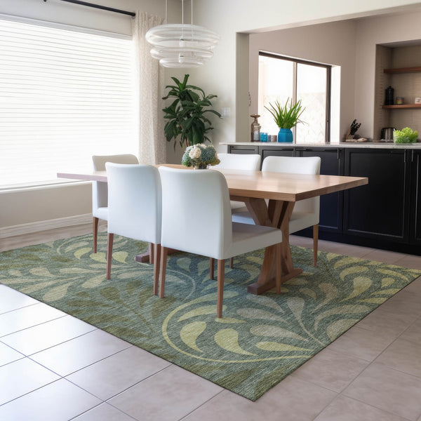 HomeRoots 5' X 8' Elegant Artichoke Green & Sage Botanical Leaves Area Rug - Washable, Indoor/Outdoor Use 690915