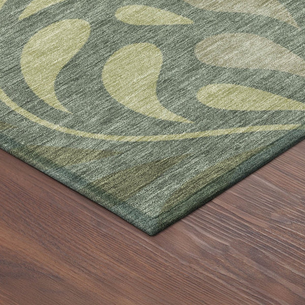 HomeRoots 8' Stylish Round Botanical Leaves Area Rug in Artichoke Green & Sage - Durable, Washable Design! 690916