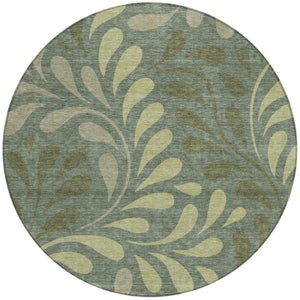 HomeRoots 8' Stylish Round Botanical Leaves Area Rug in Artichoke Green & Sage - Durable, Washable Design! 690916