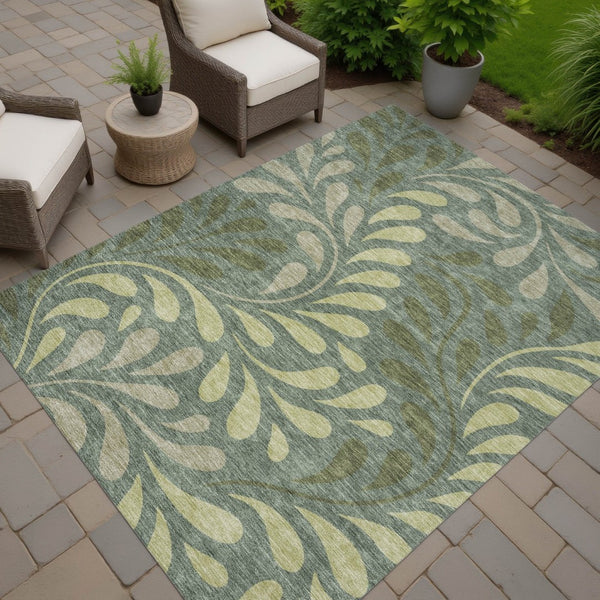 HomeRoots 8' X 10' Washable Artichoke Green & Sage Botanical Area Rug for Indoor/Outdoor Spaces, Easy Clean! 690917