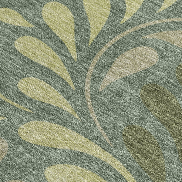 HomeRoots 9' X 12' Artichoke Green & Sage Botanical Leaves Rug - Washable, Durable, Indoor/Outdoor Versatility! 690918