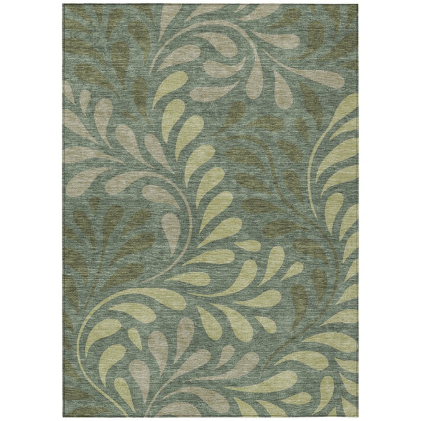 HomeRoots 9' X 12' Artichoke Green & Sage Botanical Leaves Rug - Washable, Durable, Indoor/Outdoor Versatility! 690918