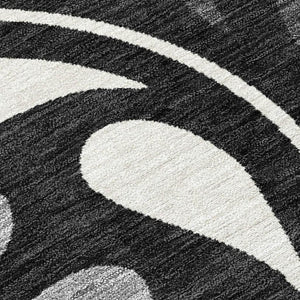 HomeRoots 9' Elegant Black Gray Ivory Botanical Leaves Area Rug - Washable, Durable for Indoor & Outdoor Use 690924