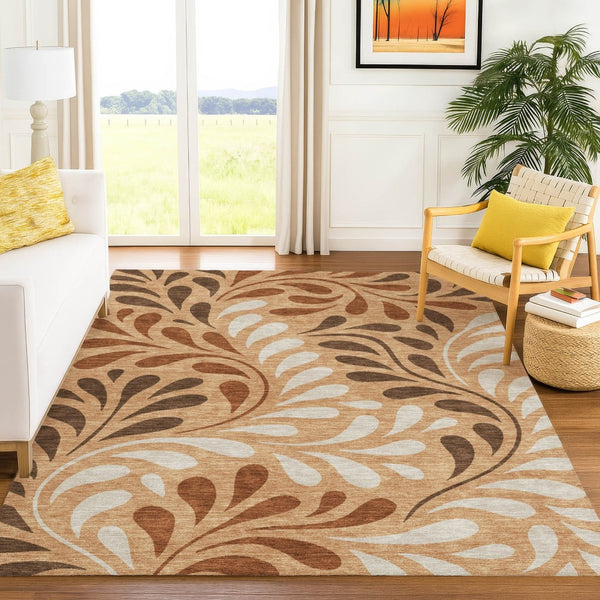 HomeRoots 5' X 8' Botanical Leaves Indoor Outdoor Rug - Durable, Washable, Versatile Design for Any Space 690927