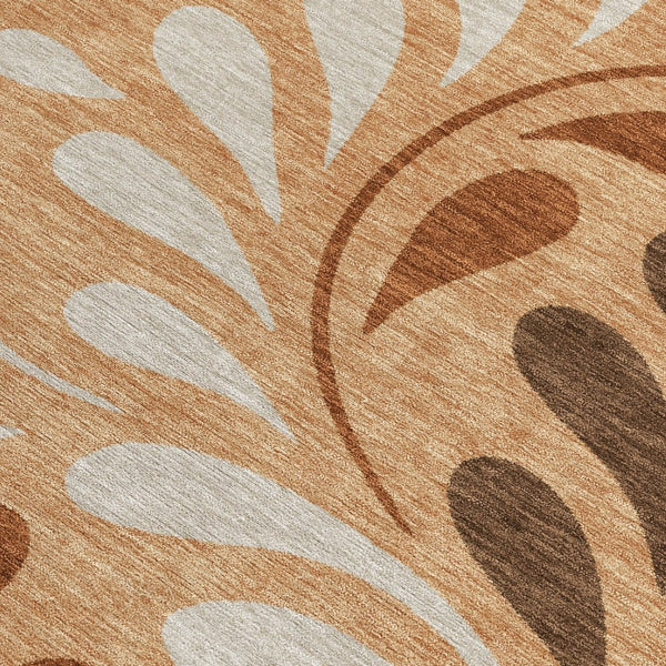 HomeRoots 10' Copper Beige & Chocolate Botanical Leaves Area Rug - Washable, Indoor/Outdoor, Durable Elegance 690931
