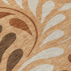 HomeRoots 10' Copper Beige & Chocolate Botanical Leaves Area Rug - Washable, Indoor/Outdoor, Durable Elegance 690931