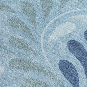 HomeRoots 8' X 10' Denim Blue Botanical Leaves Area Rug – Stylish, Washable, Durable for Indoor & Outdoor Use! 690935