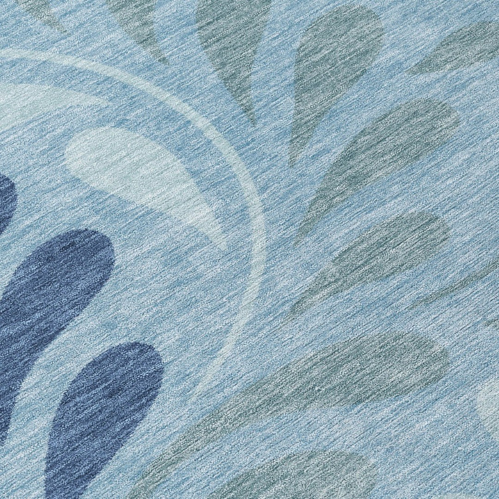 HomeRoots 8' X 10' Denim Blue Botanical Leaves Area Rug – Stylish, Washable, Durable for Indoor & Outdoor Use! 690935