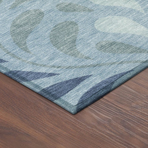 HomeRoots 9' Indoor Outdoor Area Rug in Denim and Sky Blue - Stylish Botanical Leaves, Washable & Durable! 690936