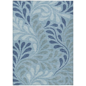HomeRoots 10' X 14' Denim Blue & Sky Blue Botanical Leaves Rug - Durable, Washable for Indoor/Outdoor Use! 690937
