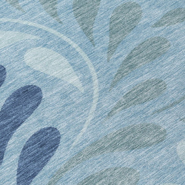 HomeRoots 10' X 14' Denim Blue & Sky Blue Botanical Leaves Rug - Durable, Washable for Indoor/Outdoor Use! 690937
