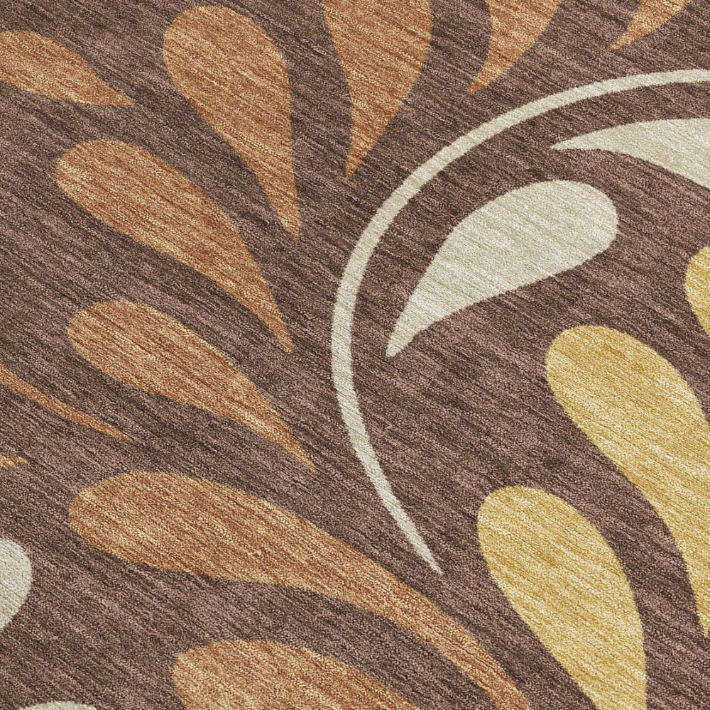 HomeRoots 5' X 8' Washable Botanical Leaves Area Rug in Chocolate, Gold & Beige – Stylish Indoor/Outdoor Décor 690939