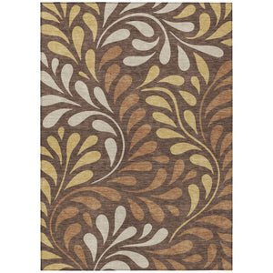 HomeRoots 9' X 12' Washable Indoor/Outdoor Area Rug - Elegant Chocolate Gold Botanical Leaves for Any Space 690942