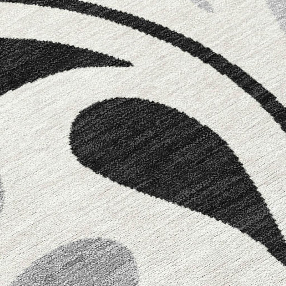 HomeRoots 8' X 10' Indoor Outdoor Area Rug - Elegant Ivory, Black & Gray Botanical Leaves, Washable & Durable 690947