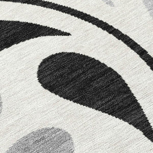 HomeRoots 8' X 10' Indoor Outdoor Area Rug - Elegant Ivory, Black & Gray Botanical Leaves, Washable & Durable 690947