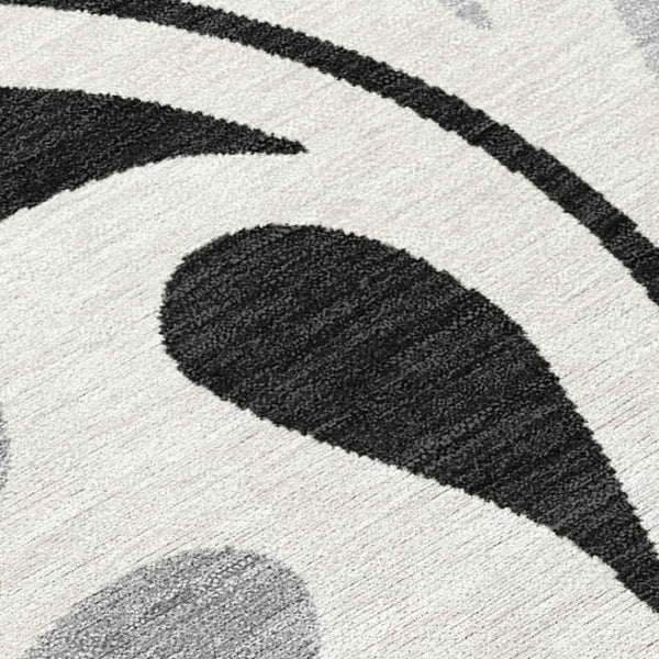 HomeRoots 8' X 10' Indoor Outdoor Area Rug - Elegant Ivory, Black & Gray Botanical Leaves, Washable & Durable 690947