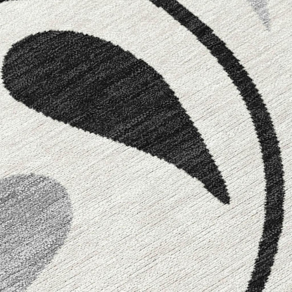 HomeRoots 9' X 12' Botanical Leaves Area Rug - Stylish Ivory, Black & Gray Design for Indoor/Outdoor Use 690948