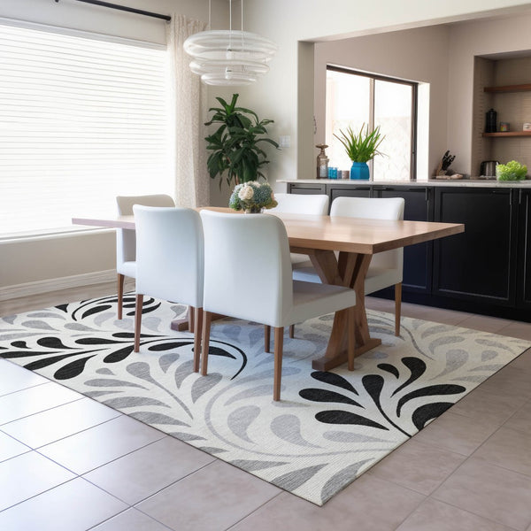 HomeRoots 10' Oversized Ivory Botanical Leaves Area Rug - Washable, Stain-Resistant for Indoor & Outdoor Use 690949
