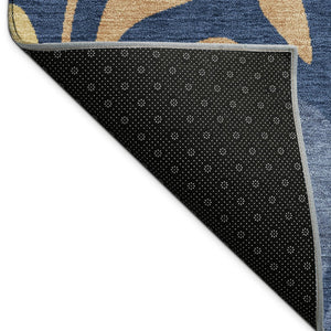 HomeRoots 5' Navy Blue Botanical Area Rug with Copper & Gold Leaves – Washable for Indoor/Outdoor Use! 690951