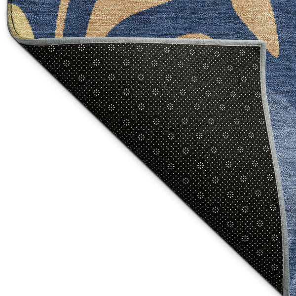 HomeRoots 9' X 12' Navy Blue Copper & Gold Botanical Leaves Rug – Durable, Washable & Stylish for Indoor/Outdoor Use 690954