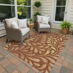 HomeRoots 9' X 12' Washable Rust Copper & Gold Botanical Leaves Area Rug for Indoor & Outdoor Style and Durability 690960