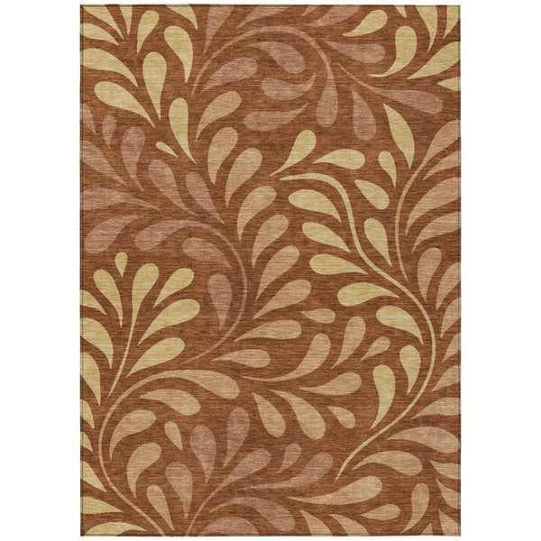 HomeRoots 9' X 12' Washable Rust Copper & Gold Botanical Leaves Area Rug for Indoor & Outdoor Style and Durability 690960