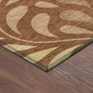 HomeRoots 9' X 12' Washable Rust Copper & Gold Botanical Leaves Area Rug for Indoor & Outdoor Style and Durability 690960