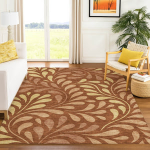 HomeRoots 9' X 12' Washable Rust Copper & Gold Botanical Leaves Area Rug for Indoor & Outdoor Style and Durability 690960