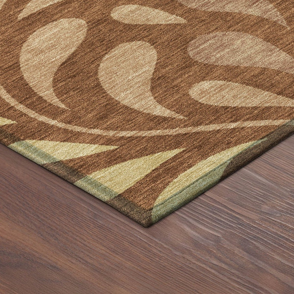 HomeRoots 10' X 14' Rust Copper Gold Botanical Leaves Area Rug – Stylish, Washable for Indoor & Outdoor Use 690961