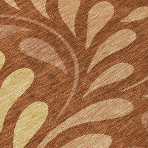 HomeRoots 10' X 14' Rust Copper Gold Botanical Leaves Area Rug – Stylish, Washable for Indoor & Outdoor Use 690961