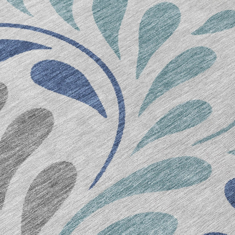 HomeRoots 8' X 10' Washable Botanical Leaves Rug in Silver, Blue & Gray – Versatile for Indoor & Outdoor Use! 690965