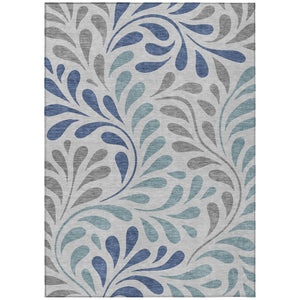 HomeRoots 9' X 12' Durable Botanical Leaves Area Rug - Elegant Silver-Blue Gray Design for Indoor & Outdoor Use 690966