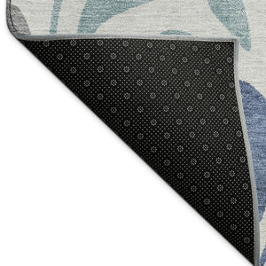 HomeRoots 9' X 12' Durable Botanical Leaves Area Rug - Elegant Silver-Blue Gray Design for Indoor & Outdoor Use 690966