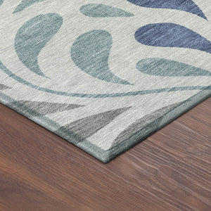 HomeRoots 9' X 12' Durable Botanical Leaves Area Rug - Elegant Silver-Blue Gray Design for Indoor & Outdoor Use 690966