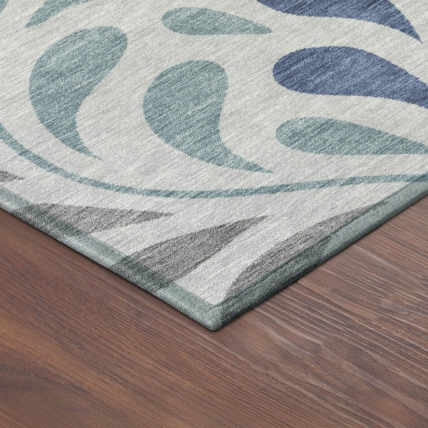HomeRoots 9' X 12' Durable Botanical Leaves Area Rug - Elegant Silver-Blue Gray Design for Indoor & Outdoor Use 690966